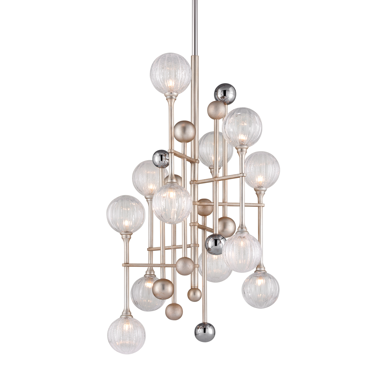 Majorette Chandelier In SILVER LEAF W POLISHED CHROME Finish