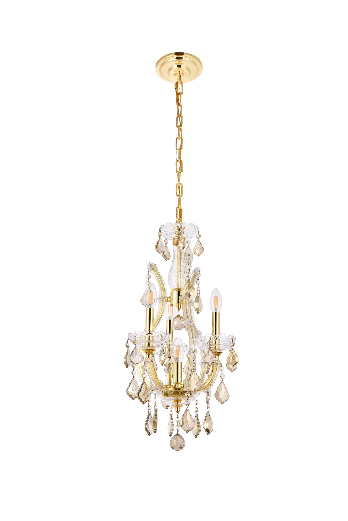 Maria Theresa 4 light Gold Pendant Golden Teak (Smoky) Royal Cut Crystal