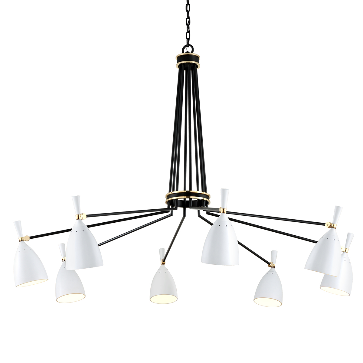 Utopia Chandelier In BLACK BRASS OFF WHITE SHADES Finish