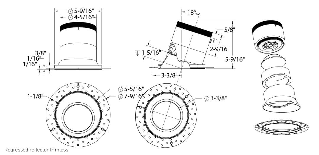 6in Modular Downlight, 5CCT, 35 degree Beam Angle, Slope Ceiling, White,Trimless