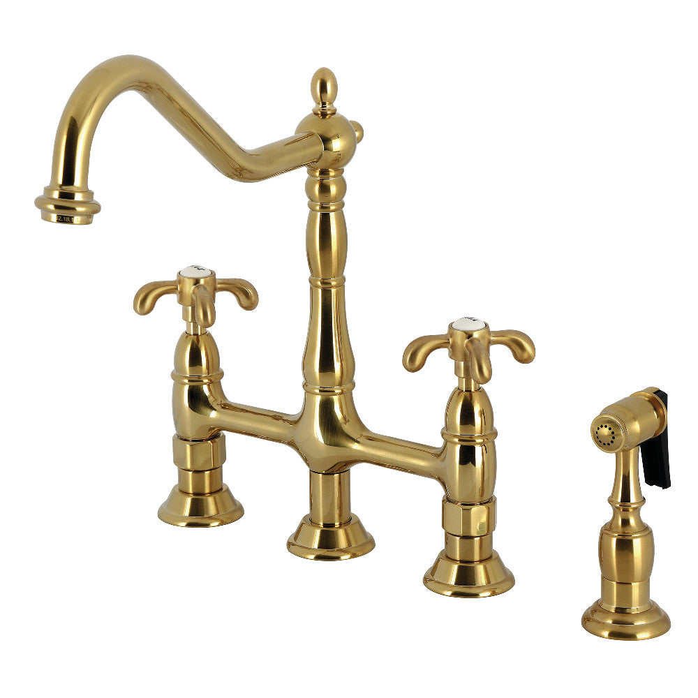 French Country Bridge Kitchen Faucet in Brushed Brass