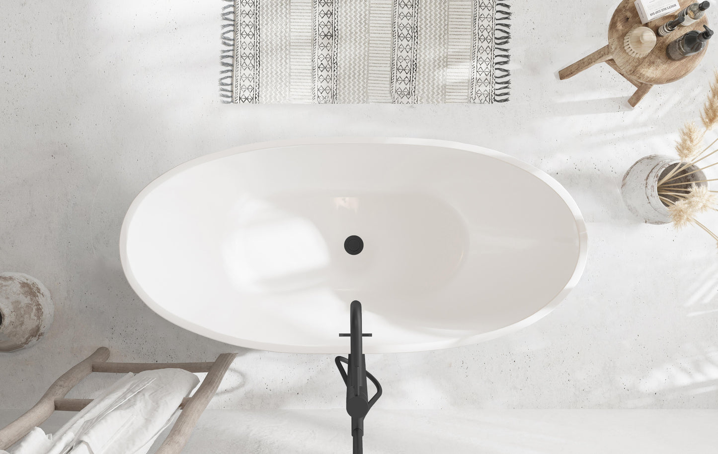 62 inch Soaking Bathtub in Glossy White with Matte Black Trim