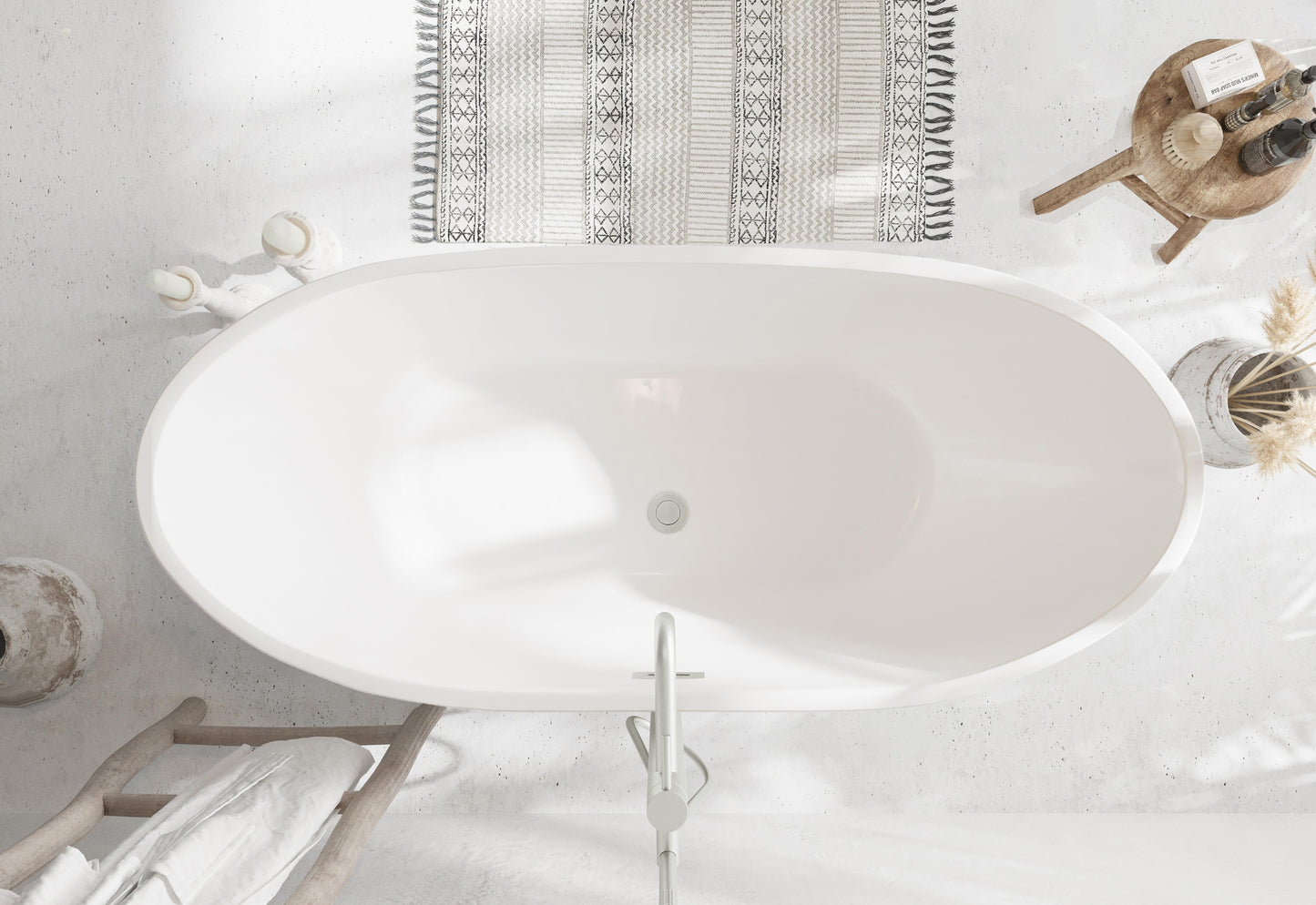 67 inch Soaking Bathtub in Glossy White with Brushed Gold Trim