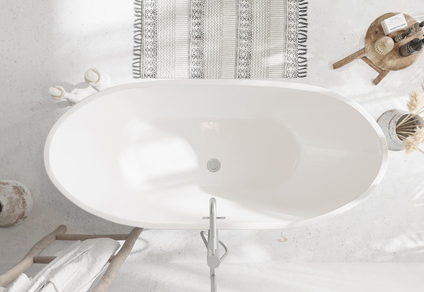 67 inch Soaking Bathtub in Glossy White with Brushed Nickel Trim