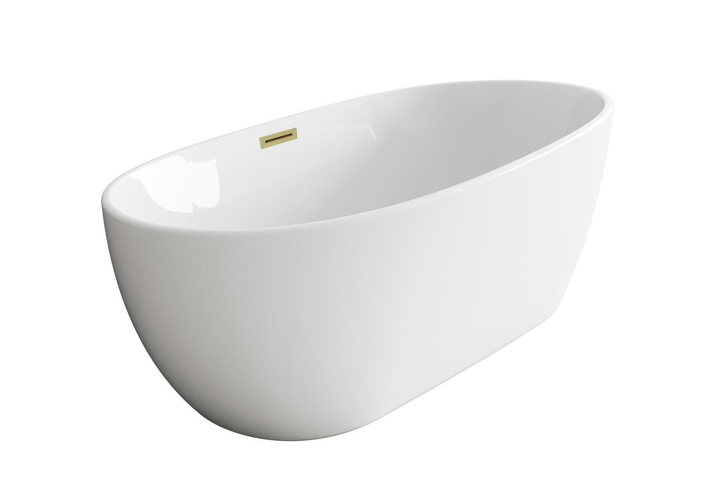 54 inch Soaking Bathtub in Glossy White with Brushed Gold Trim