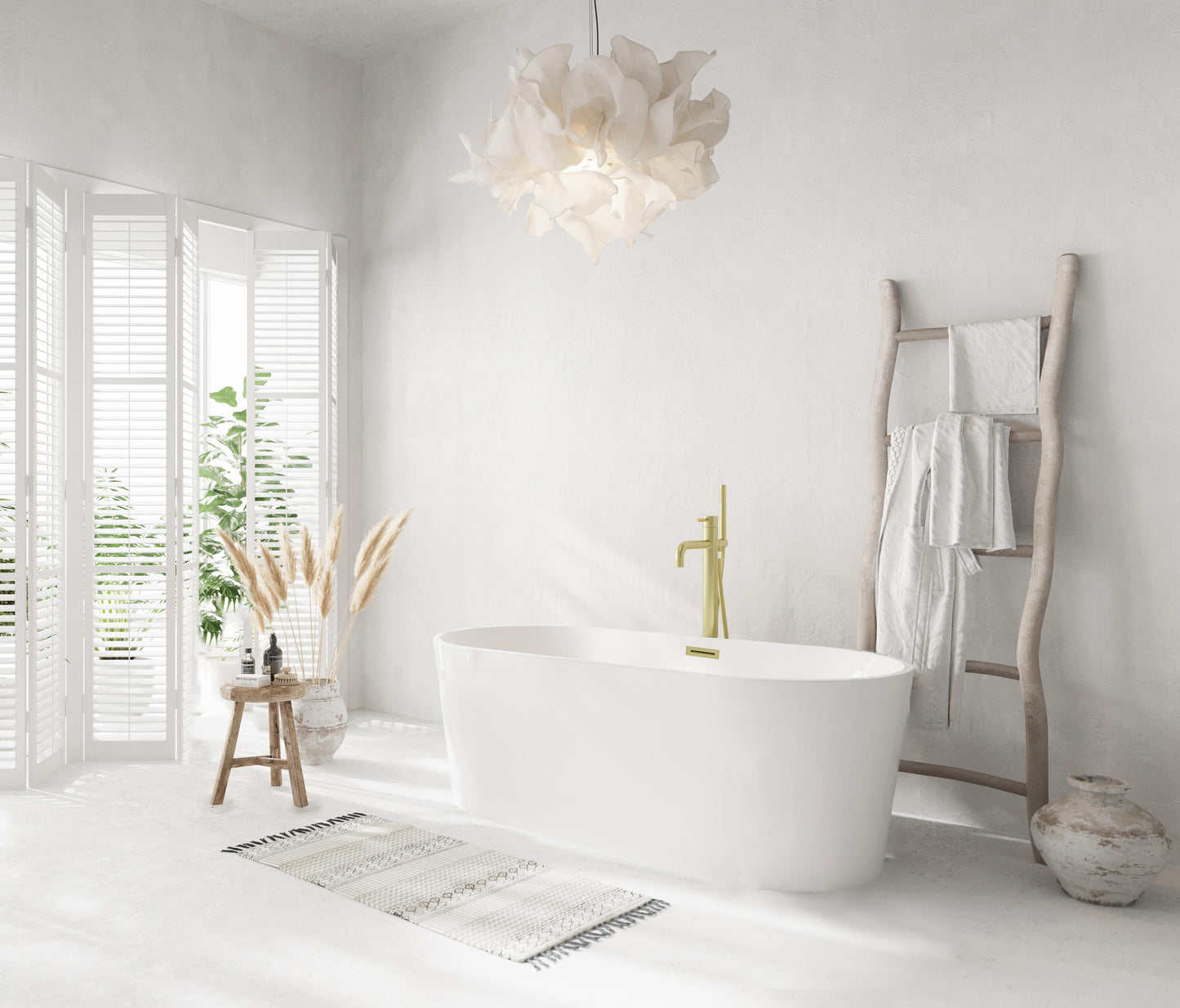 59 inch Bathtub in Glossy White with Brushed Gold Trim