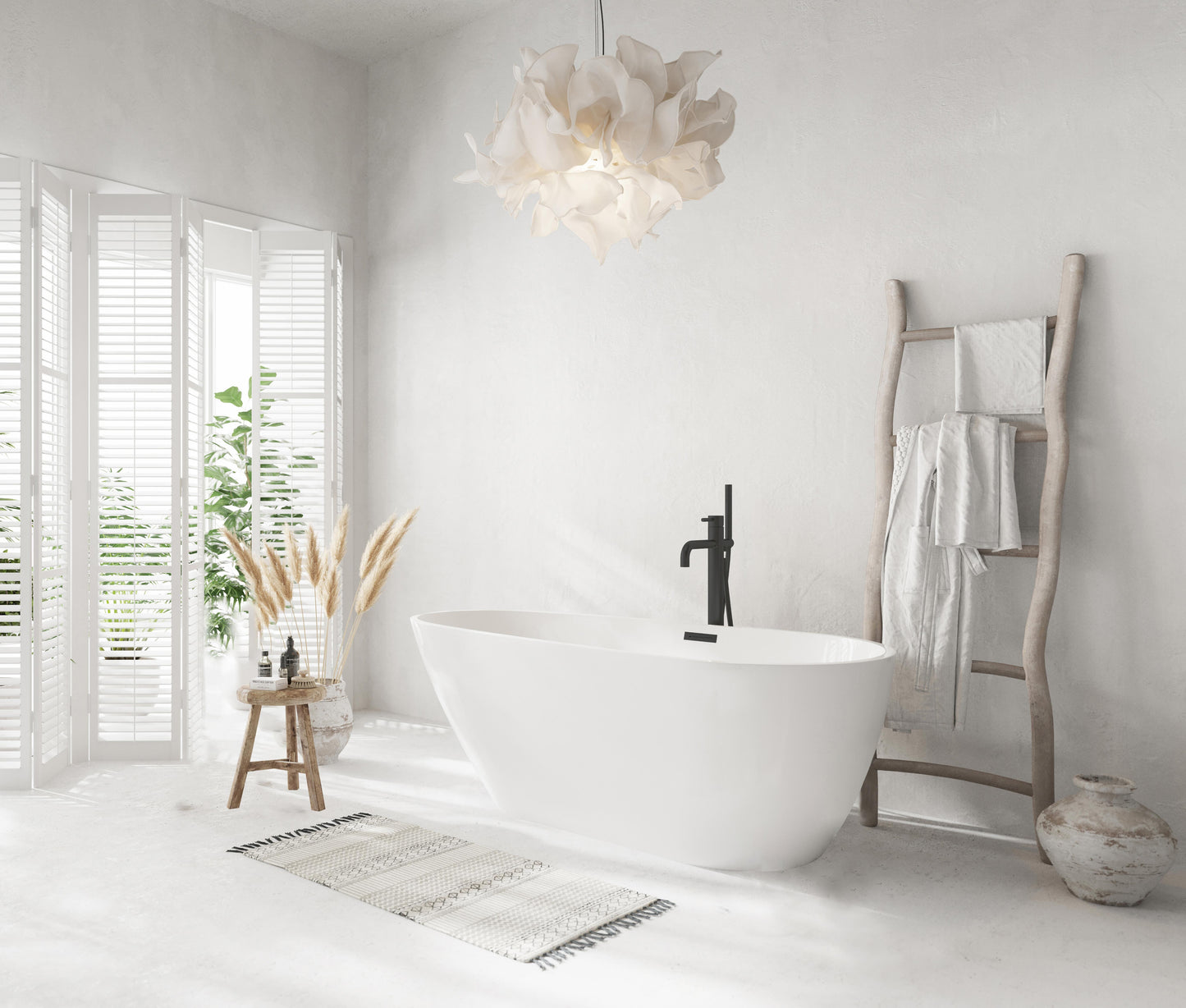 59 inch Bathtub in Glossy White with Matte Black Trim