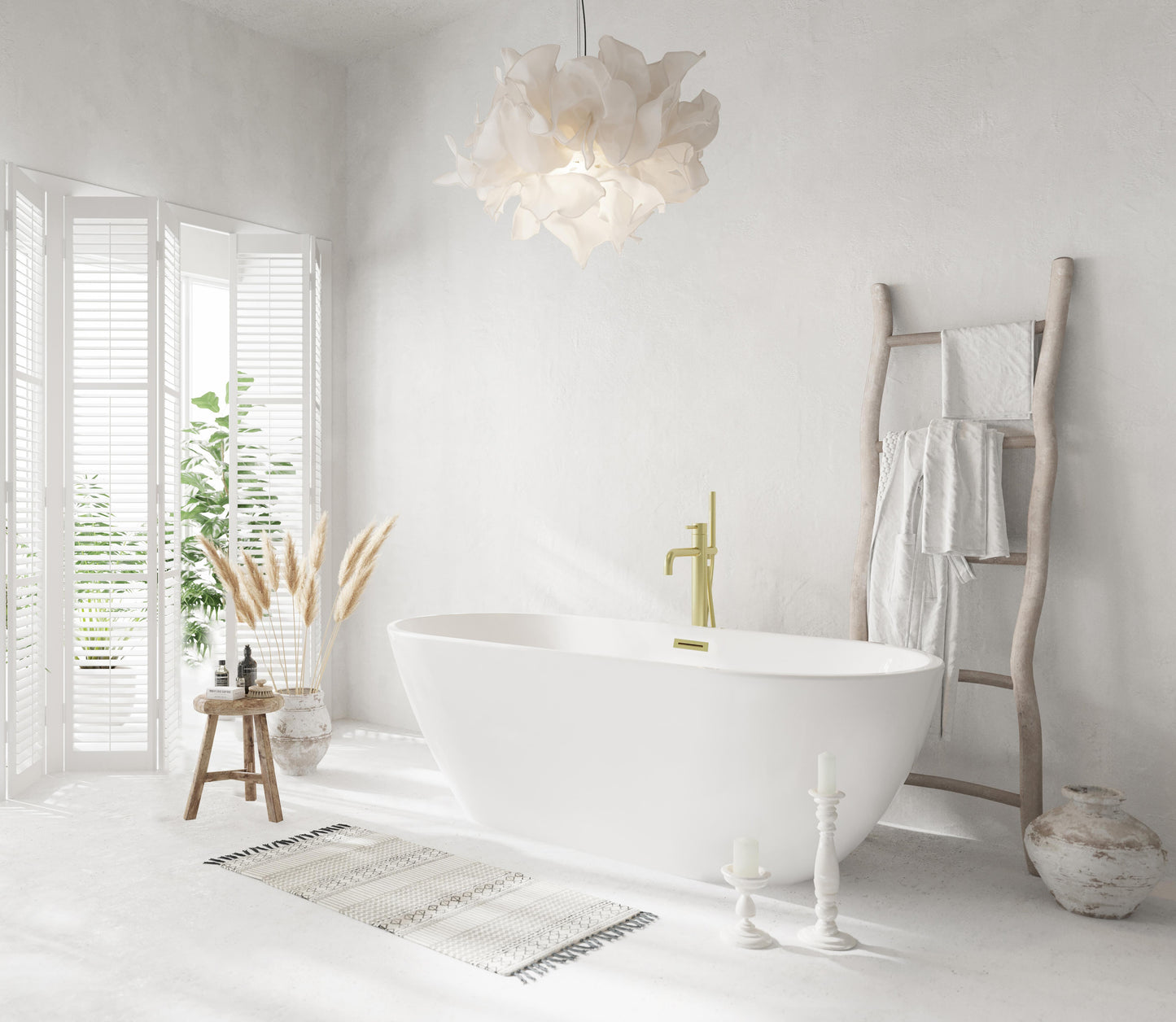 67 inch Bathtub in Glossy White with Brushed Gold Trim