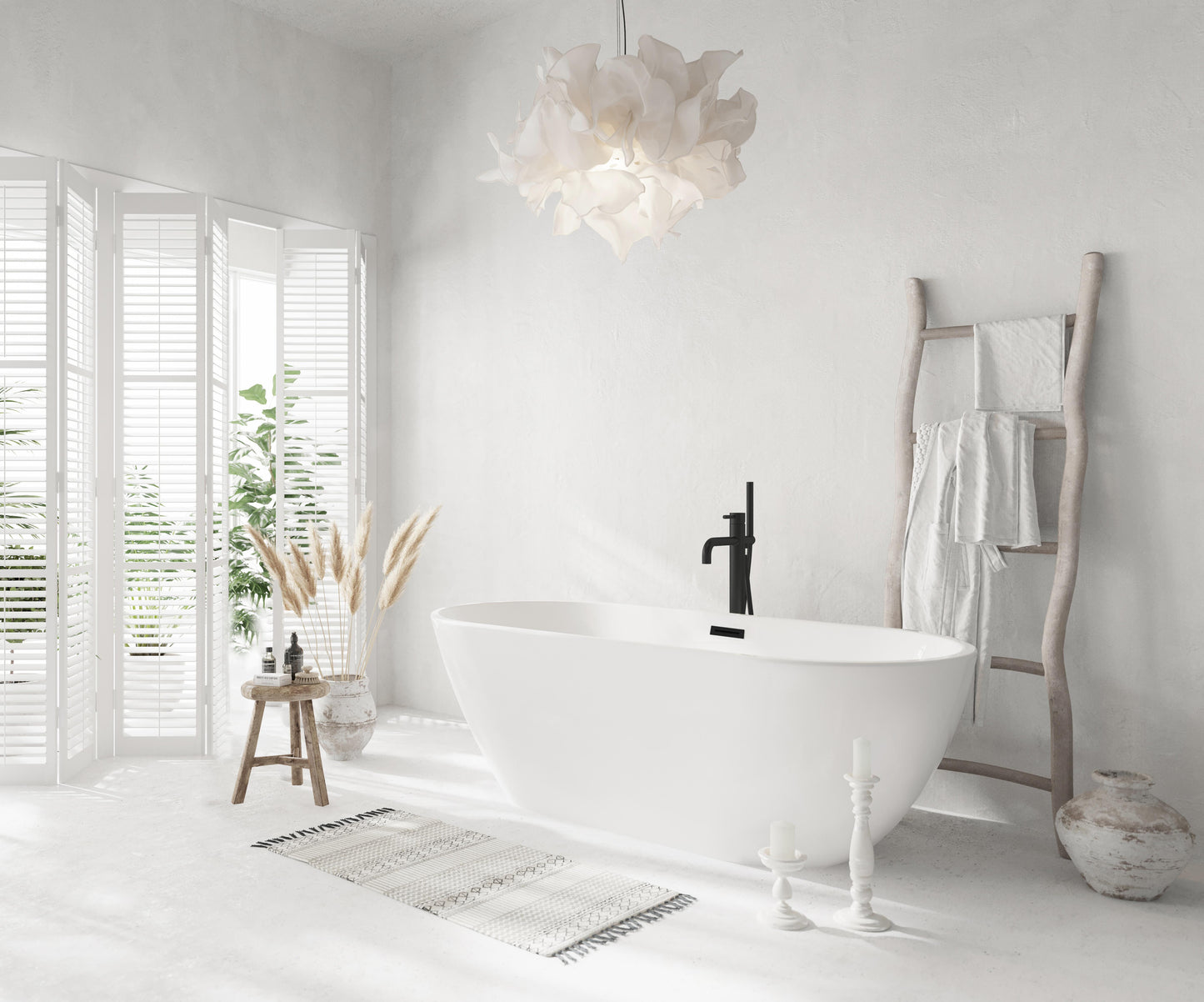 67 inch Bathtub in Glossy White with Matte Black Trim