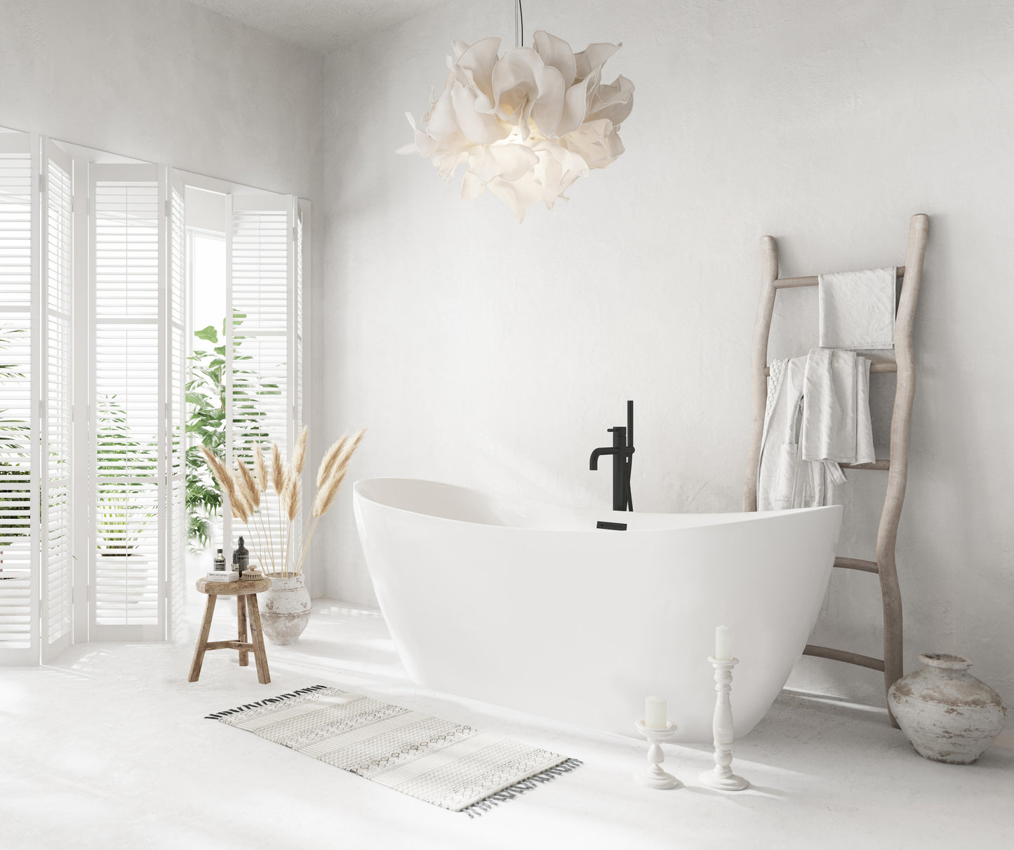 67 inch Bathtub in Glossy White with Matte Black Trim