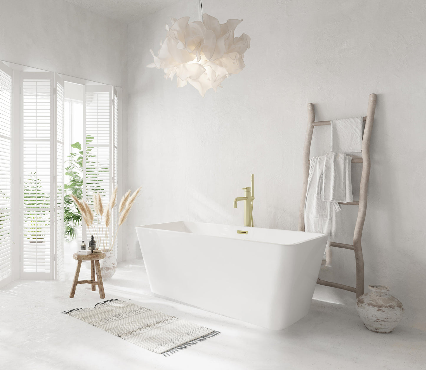 59 inch Bathtub in Glossy White with Brushed Gold Trim