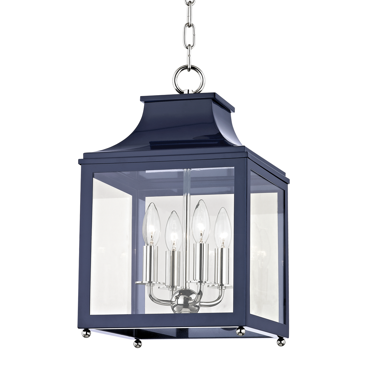 Leigh Lantern in Polished Nickel/navy Finish