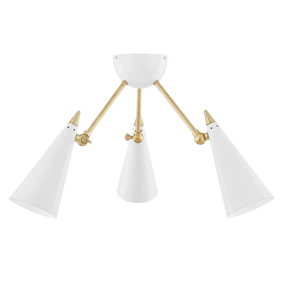 Moxie Semi Flush in Aged Brass/soft Off White Finish