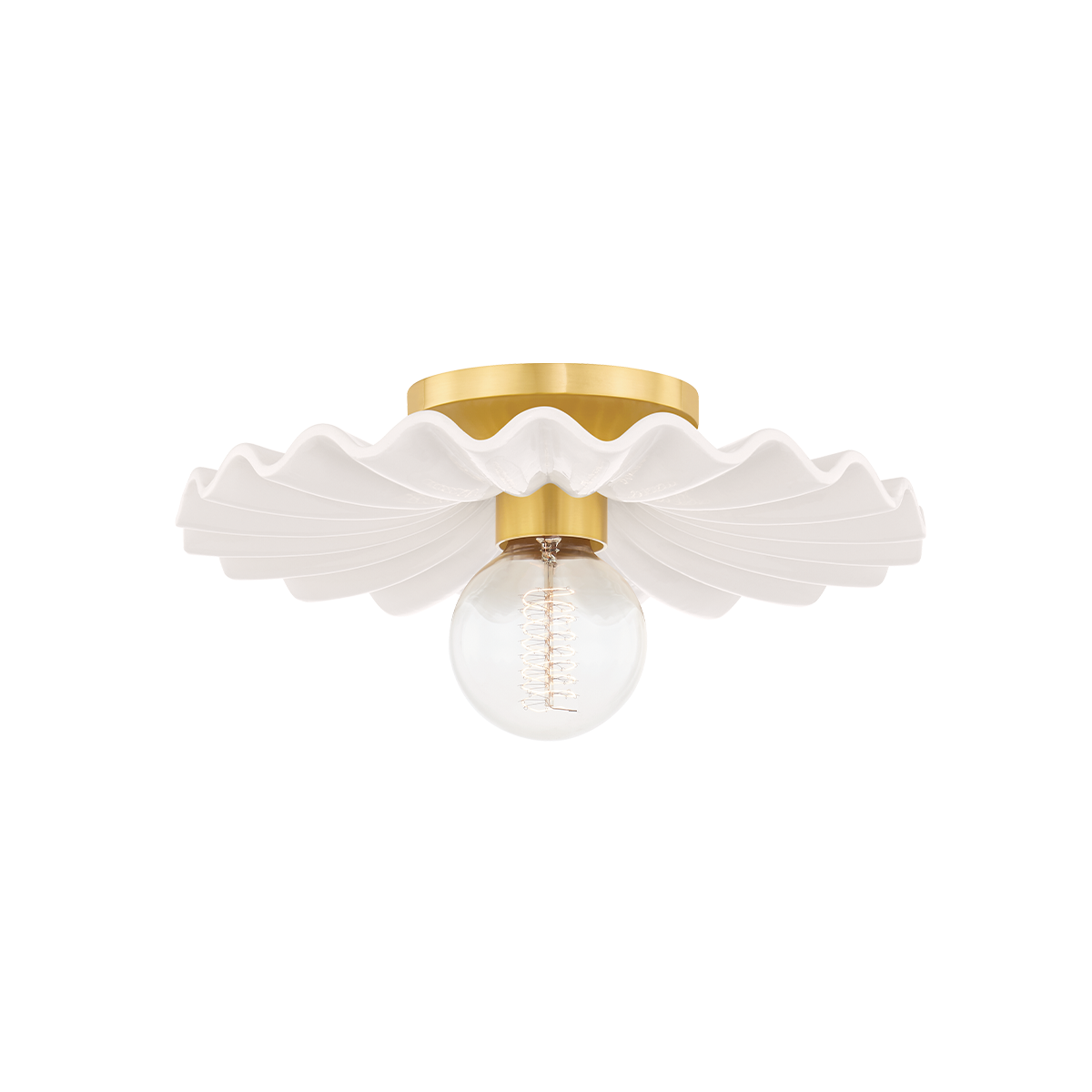 Tinsley Flush Mount in AGED BRASS/CERAMIC GLOSS CREAM Finish