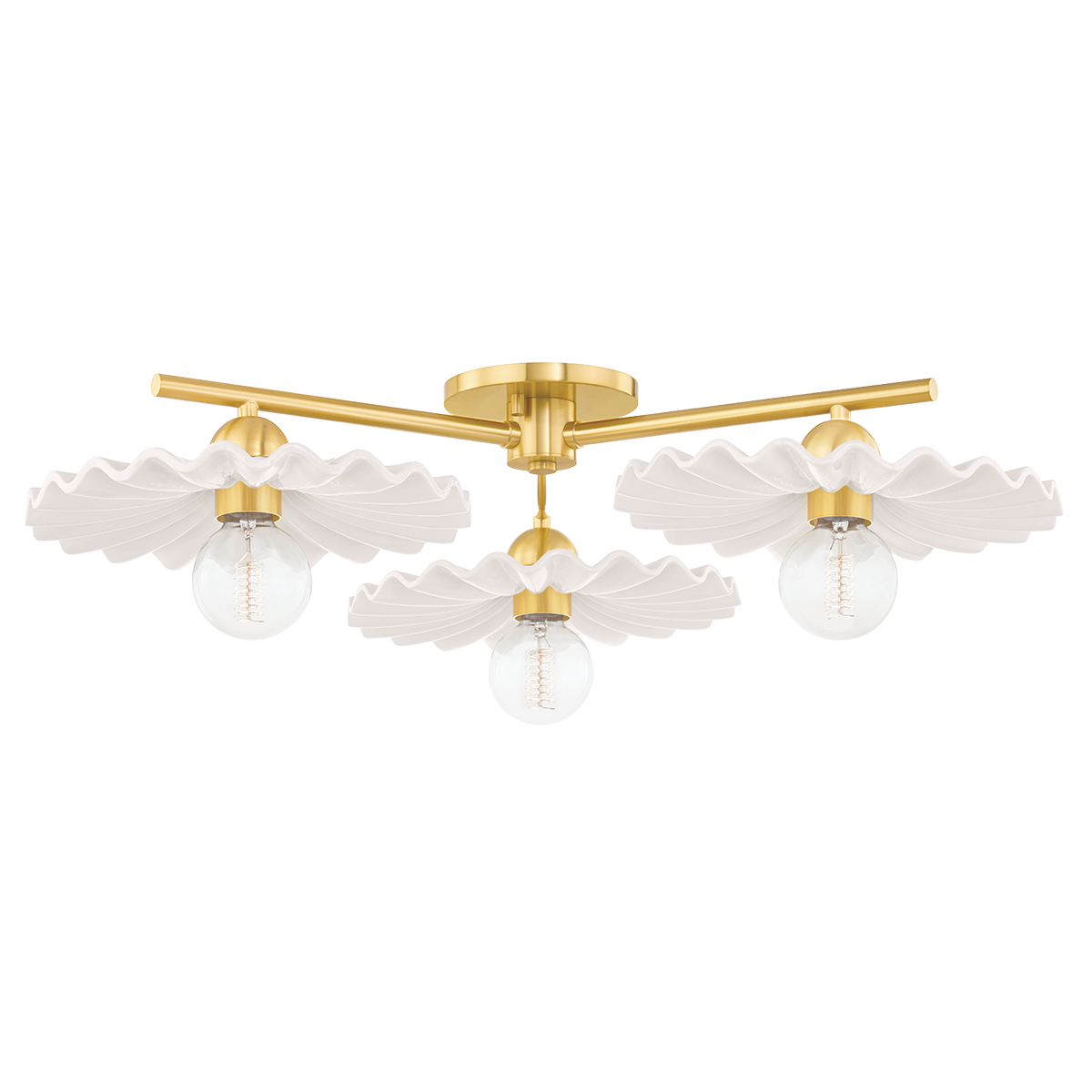 Tinsley Semi Flush in AGED BRASS/CERAMIC GLOSS CREAM Finish