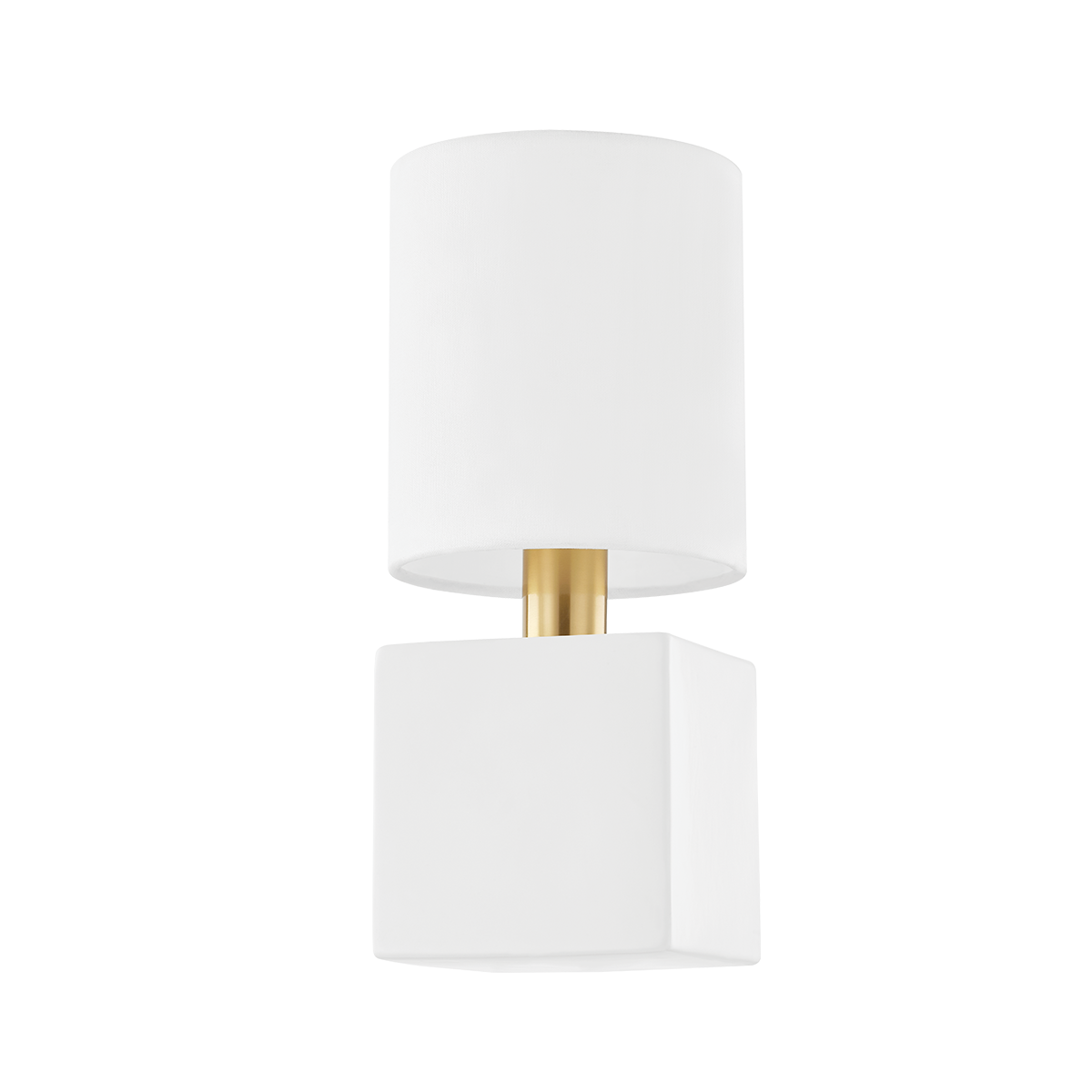 JOEY Wall Sconce in AGED BRASS/CERAMIC SATIN WHITE Finish
