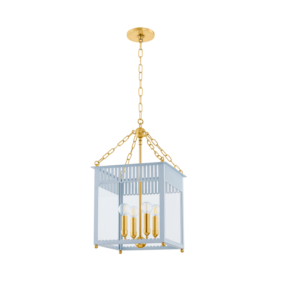 ROSALIE LANTERN in AGED BRASS/SOFT ARCTIC BLUE Finish