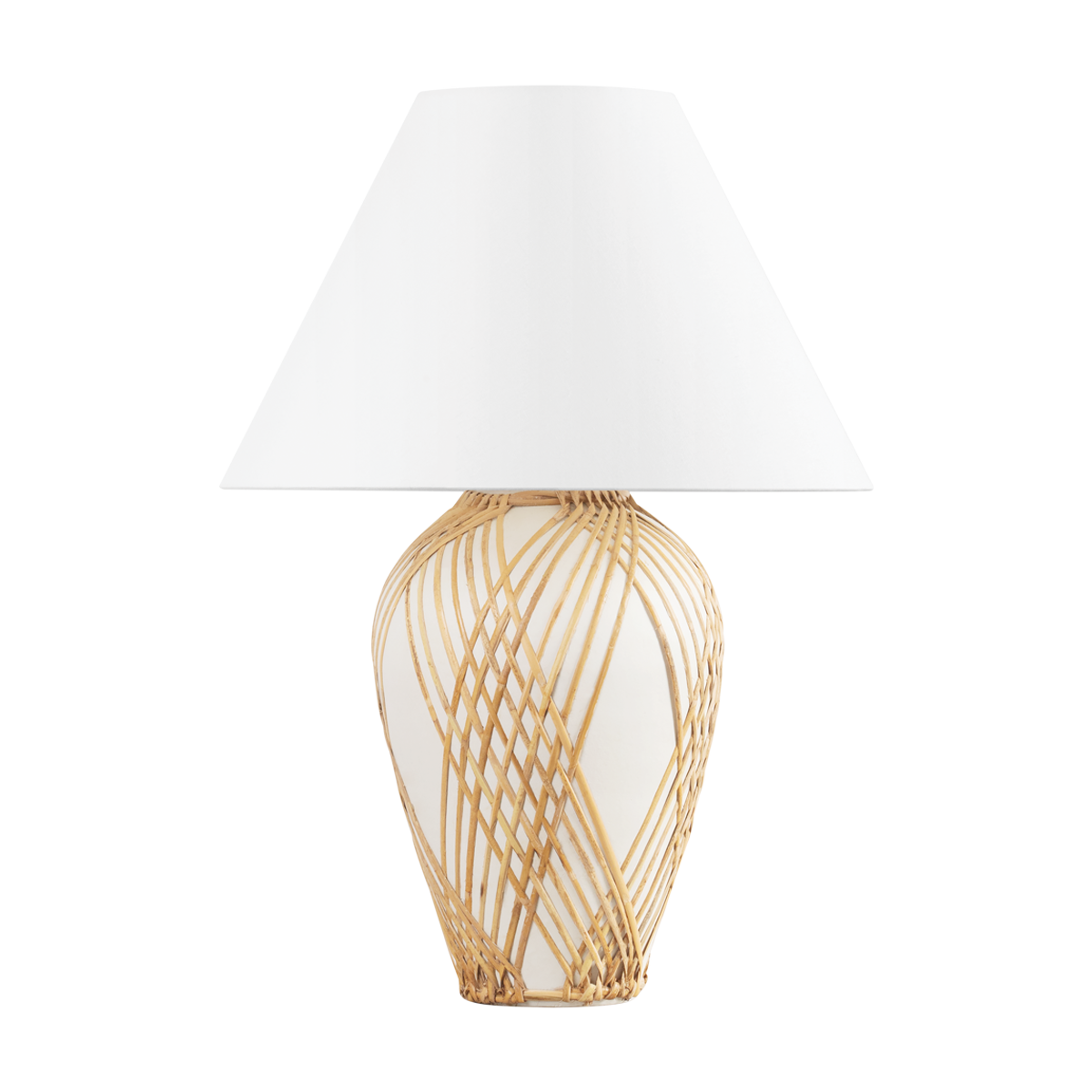 BAYONNE Table Lamp with Vintage Gold Leaf/ Ceramic White with Rattan Finish