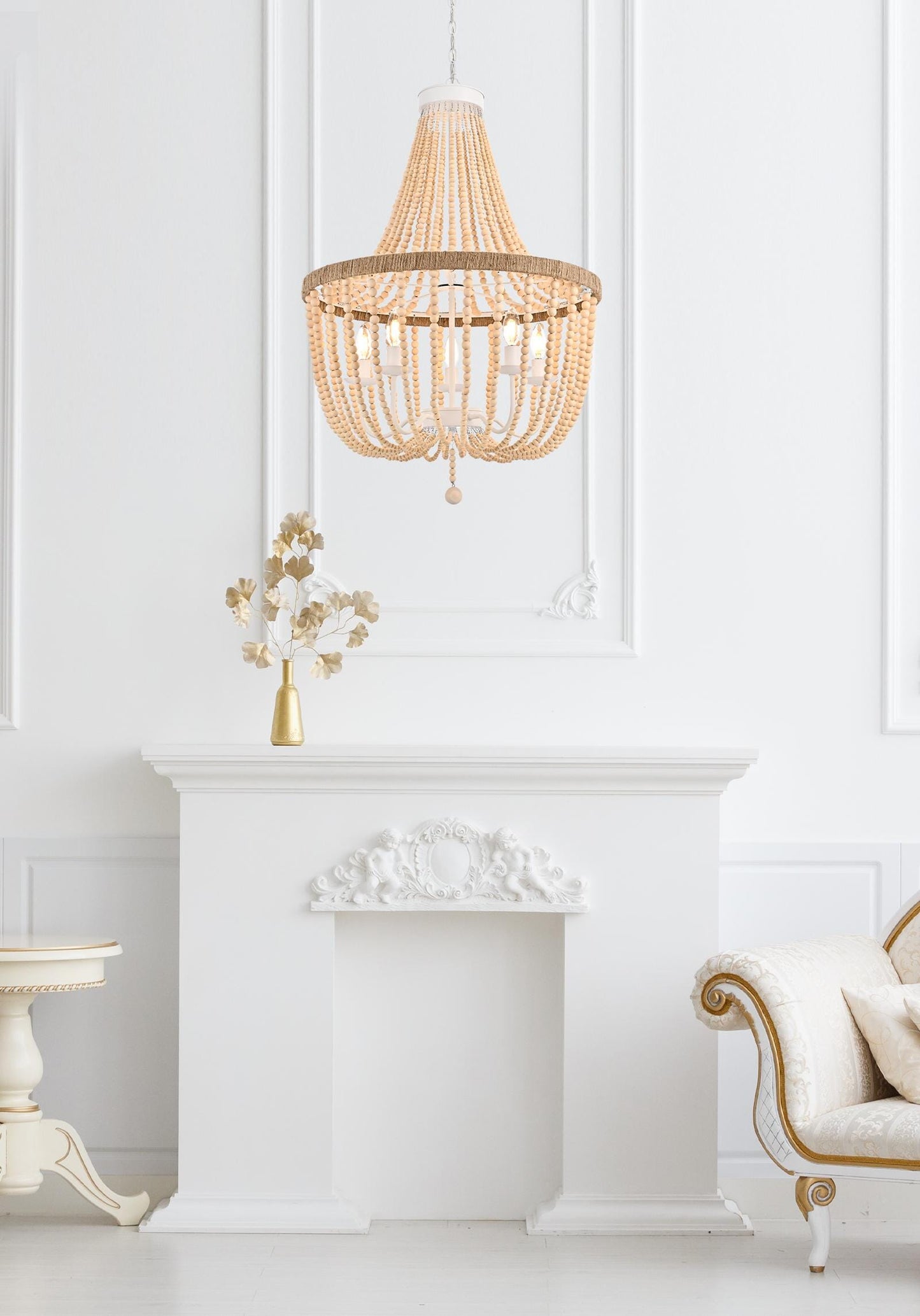 Jolie 24 inch Beaded Pendant in Beige