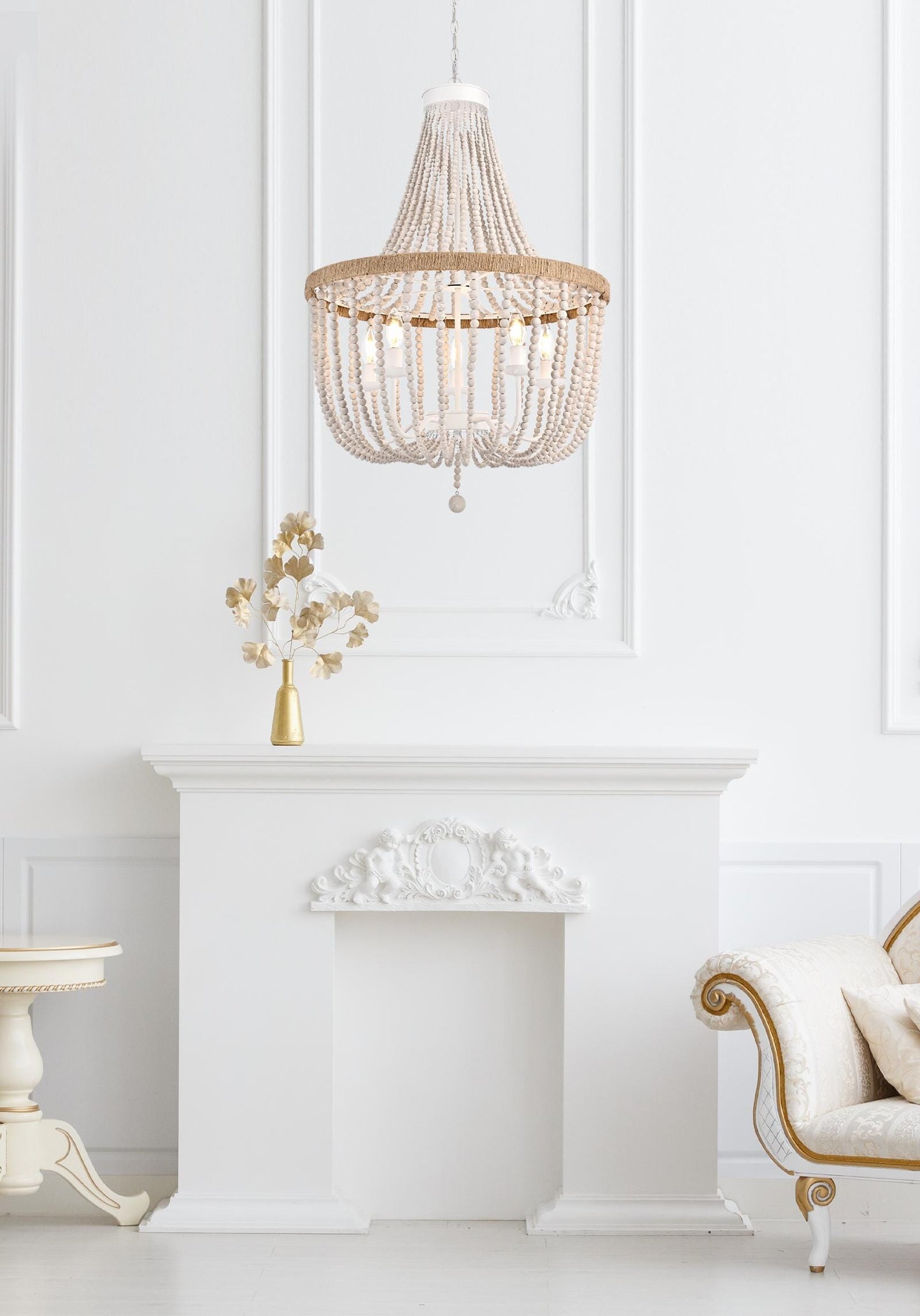 Jolie 24 inch Beaded Pendant in Antique White