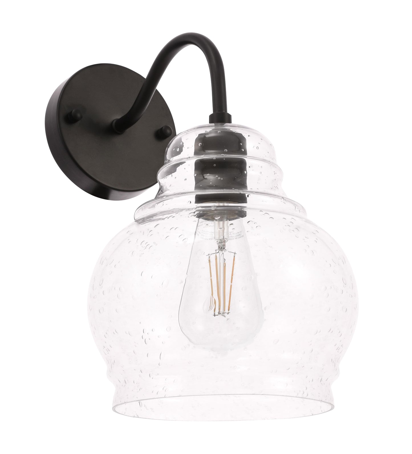 Pierce 1 light Black and Clear seeded glass wall sconce