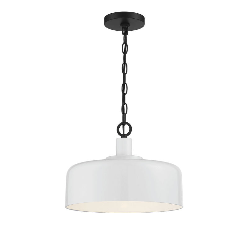 1-Light Pendant in White with Black White with Black