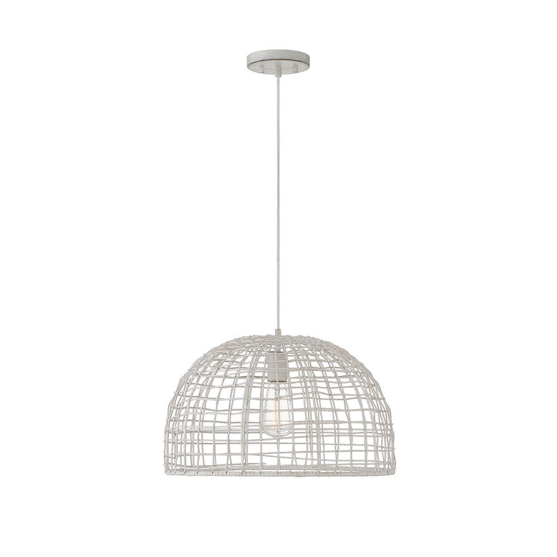 1-Light Pendant in White Rattan with A White Socket White Rattan with a White Socket