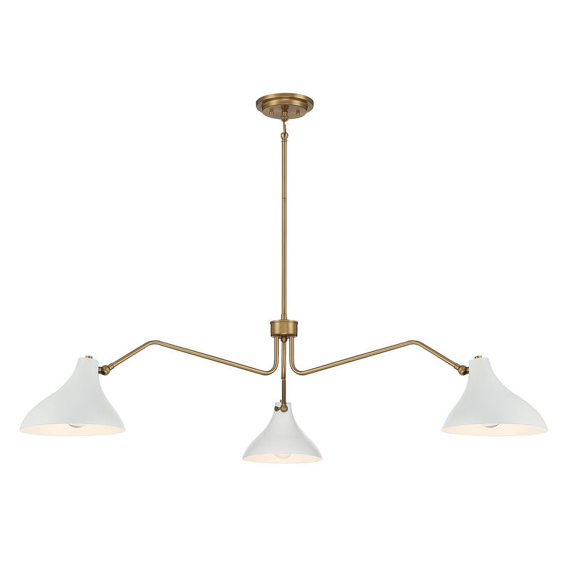3-Light Pendant in White with Natural Brass White with Natural Brass