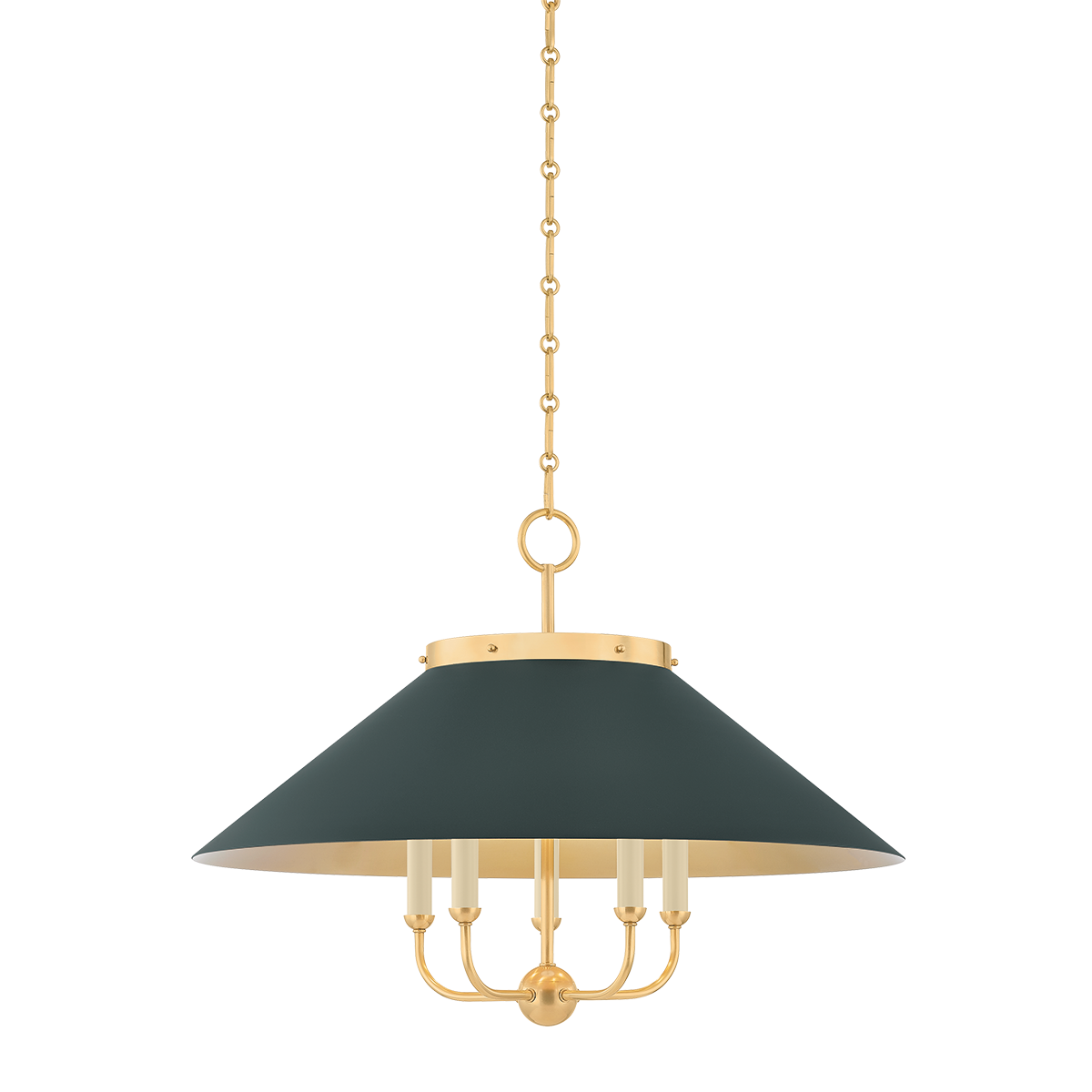 Clivedon Chandelier with AGED BRASS/SOFT STUDIO GREEN Finish