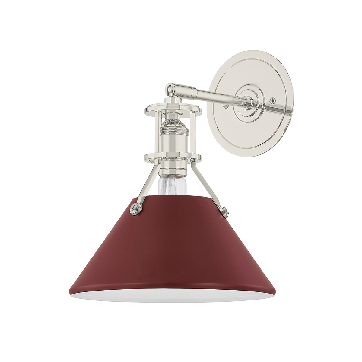 Painted No. 2 Wall Sconce with POLISHED NICKEL/SOFT CRIMSON Finish