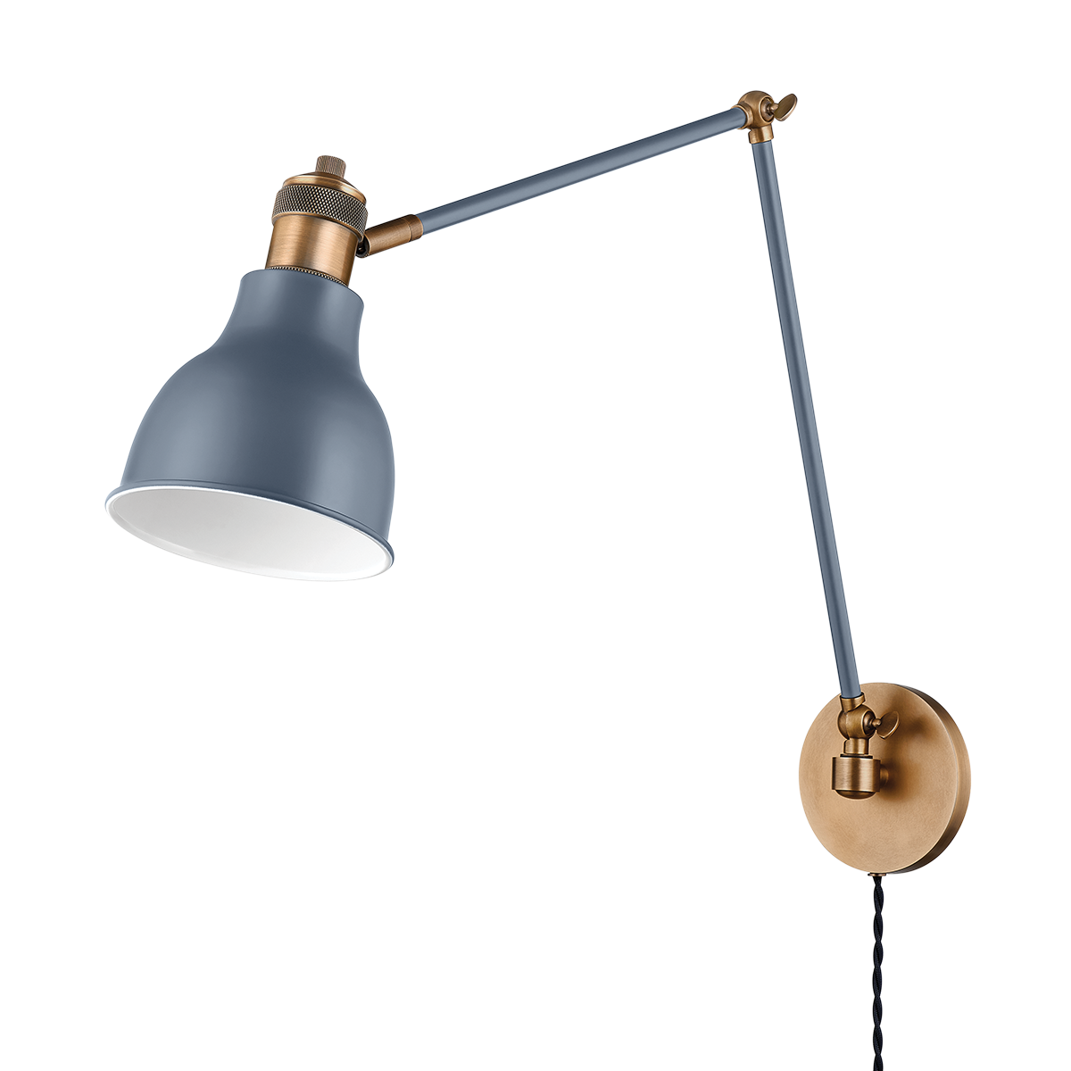 MAKIN Plug-in Sconce with Patina Brass/Slate Blue Finish