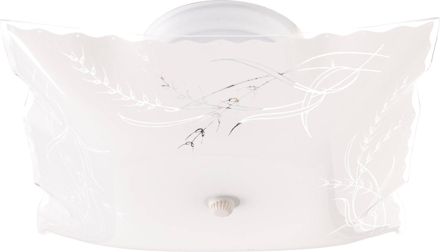2 Light - 12" Flush with Square Wheat & Ruffled Edge Glass- White Finish