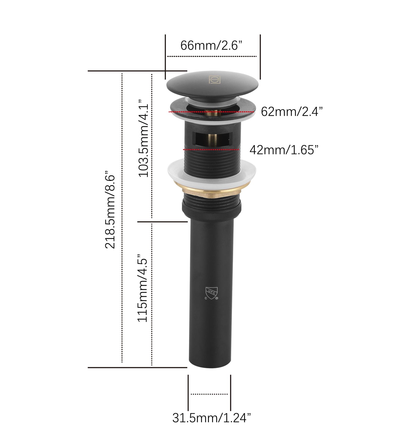 Pop-up bathroom sink drain with overflow in Matte Black