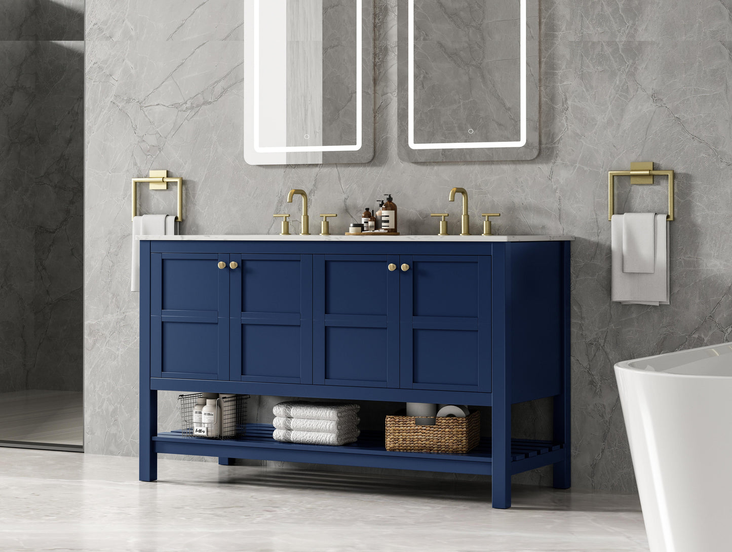 54 inch Double Bathroom Vanity in Blue