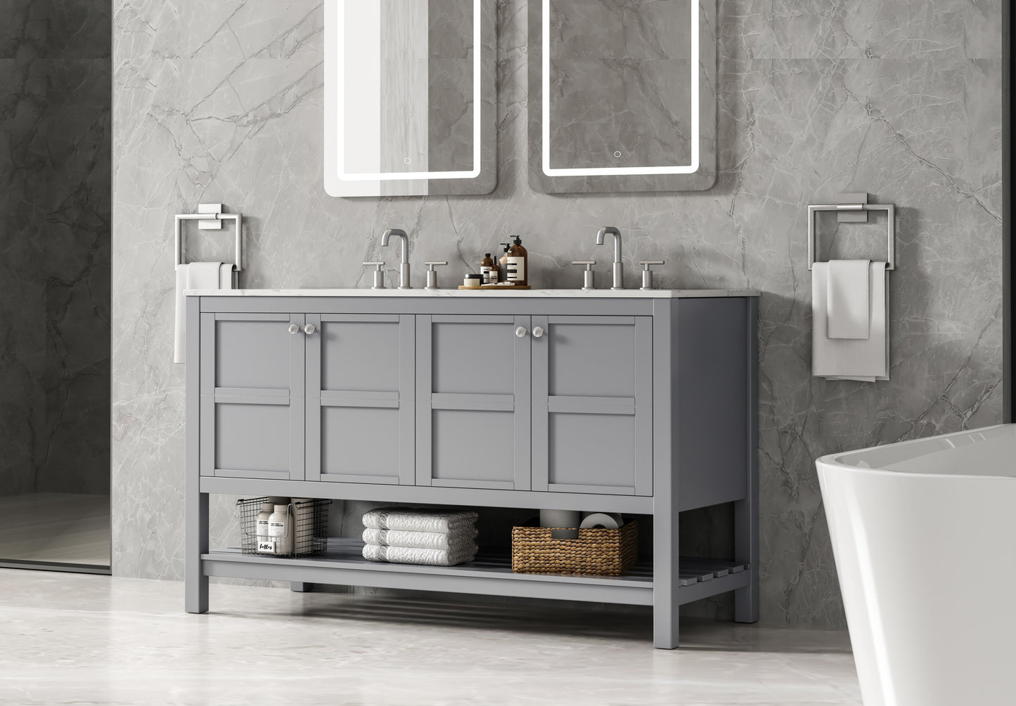 54 inch Double Bathroom Vanity in Grey