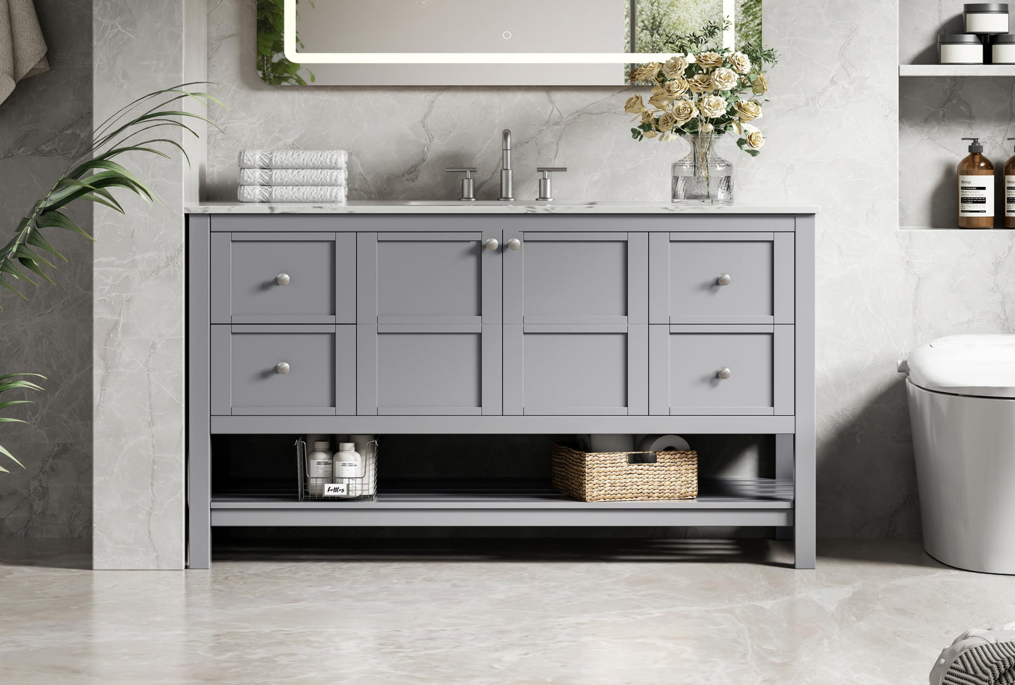 54 inch Single Bathroom Vanity in Grey