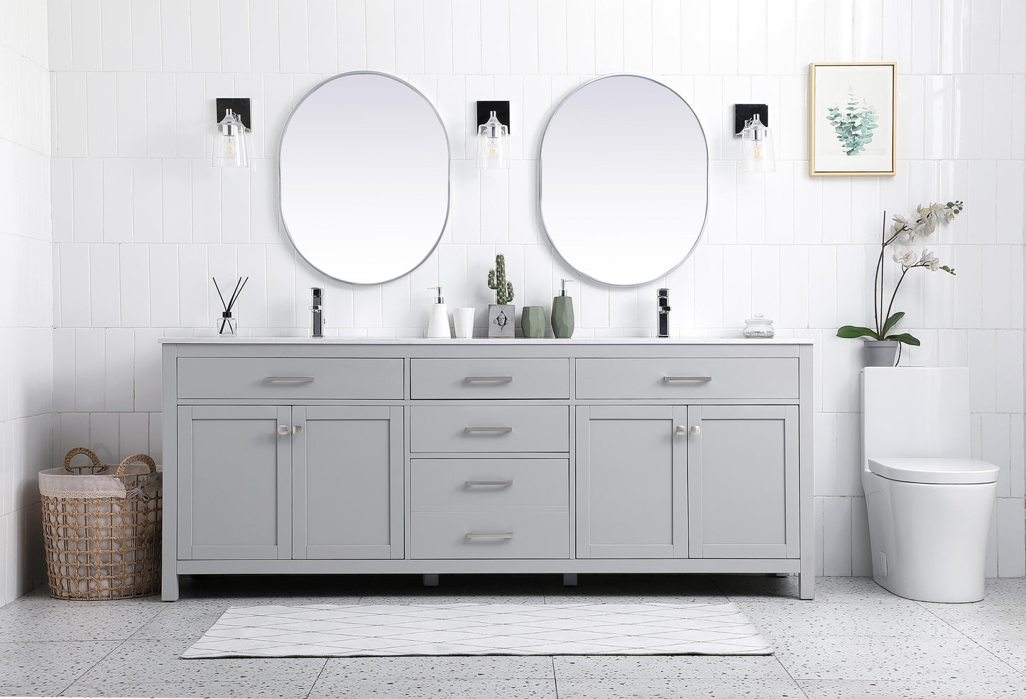84 Inch Double Bathroom Vanity In Grey