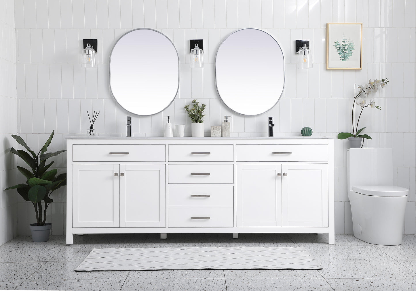 84 Inch Double Bathroom Vanity In White
