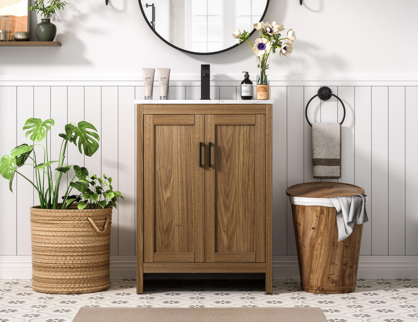 Finnley 24 inch Single Bathroom Vanity in Walnut Brown