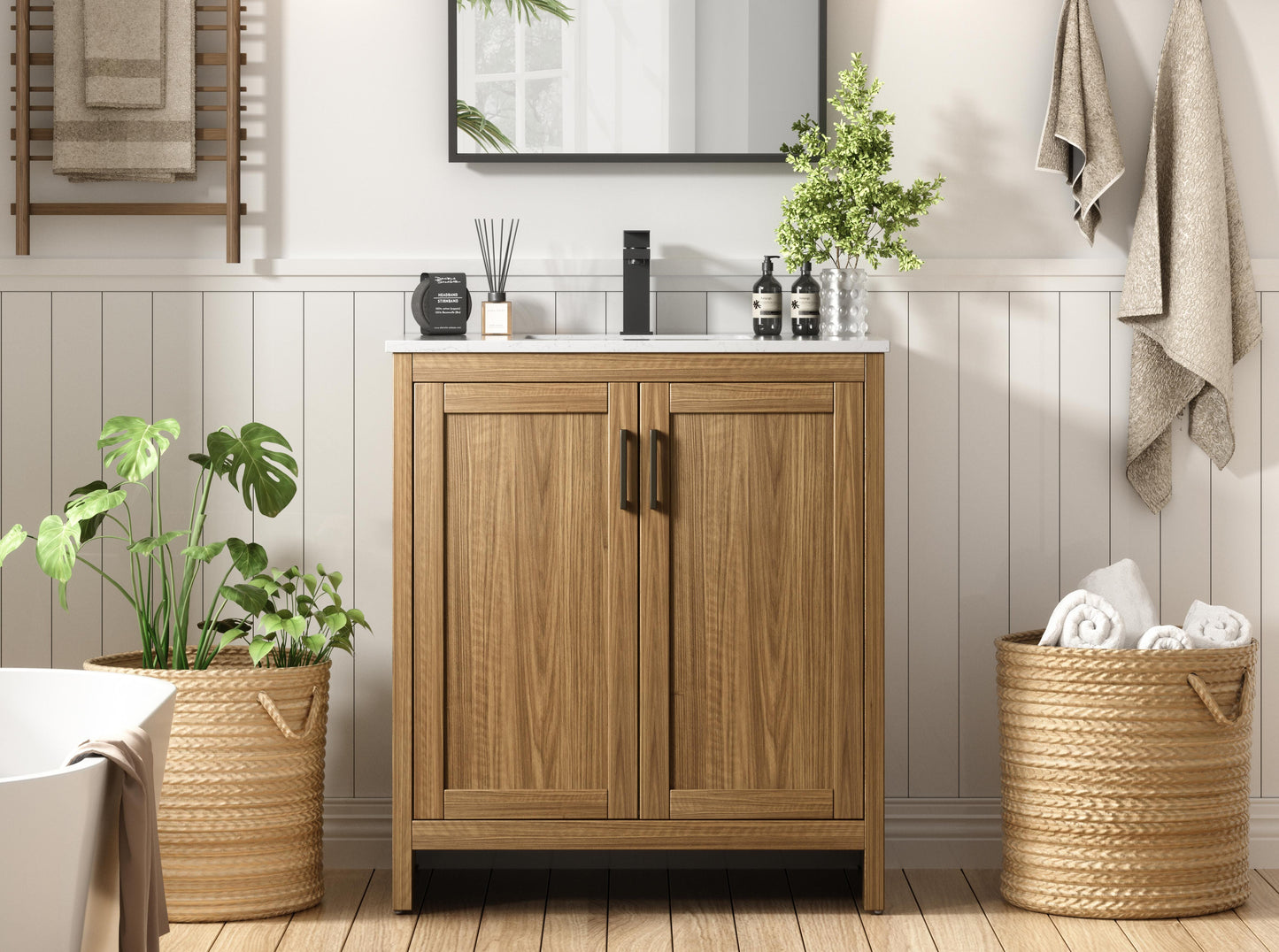 Finnley 30 inch Single Bathroom Vanity in Walnut Brown