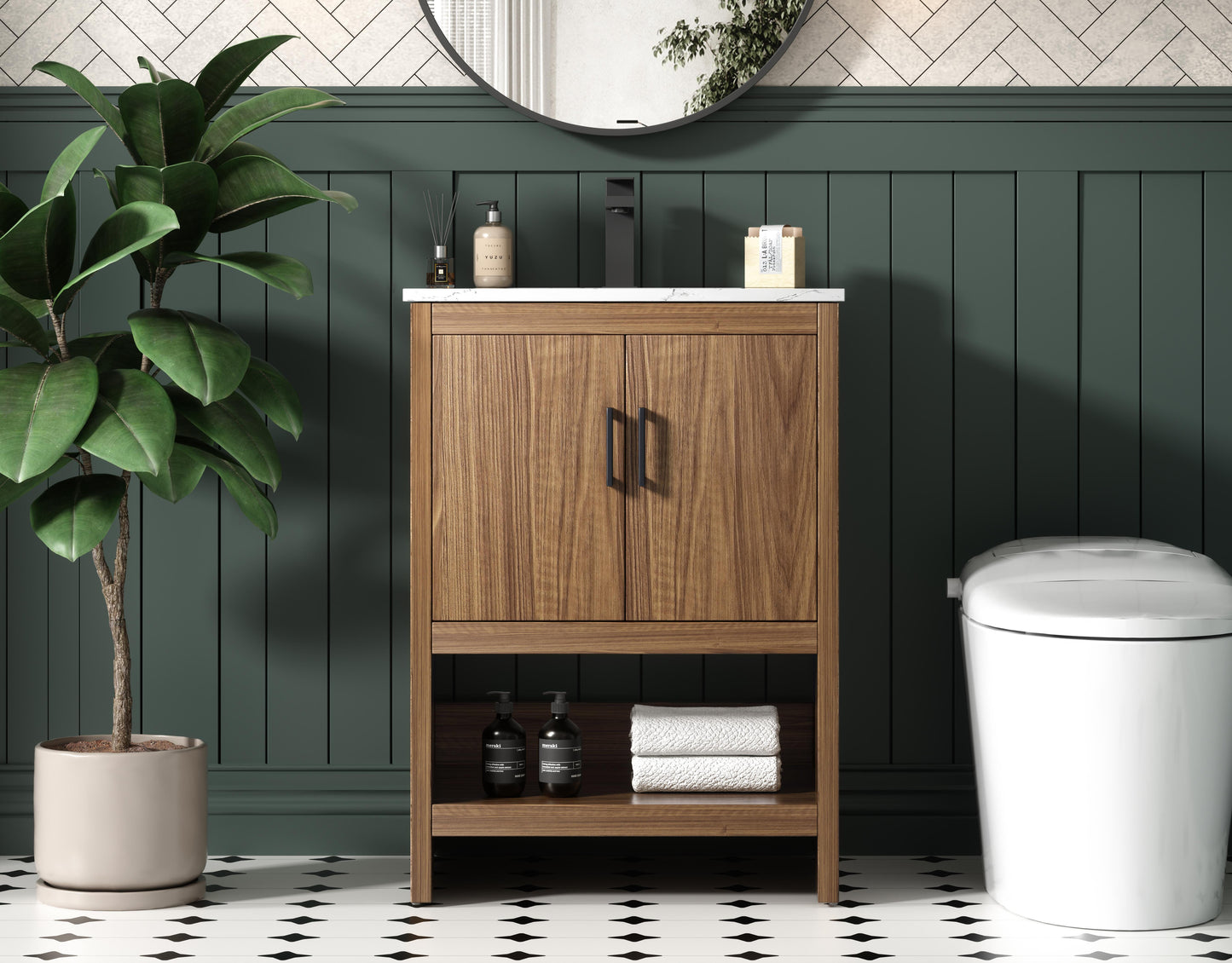 Ira 24 inch Single Bathroom Vanity in Walnut Brown