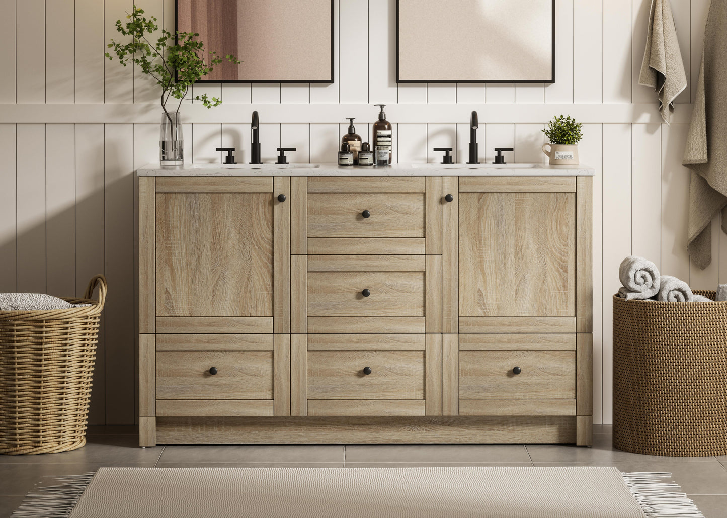 54 inch Double Bathroom Vanity In Mango Wood