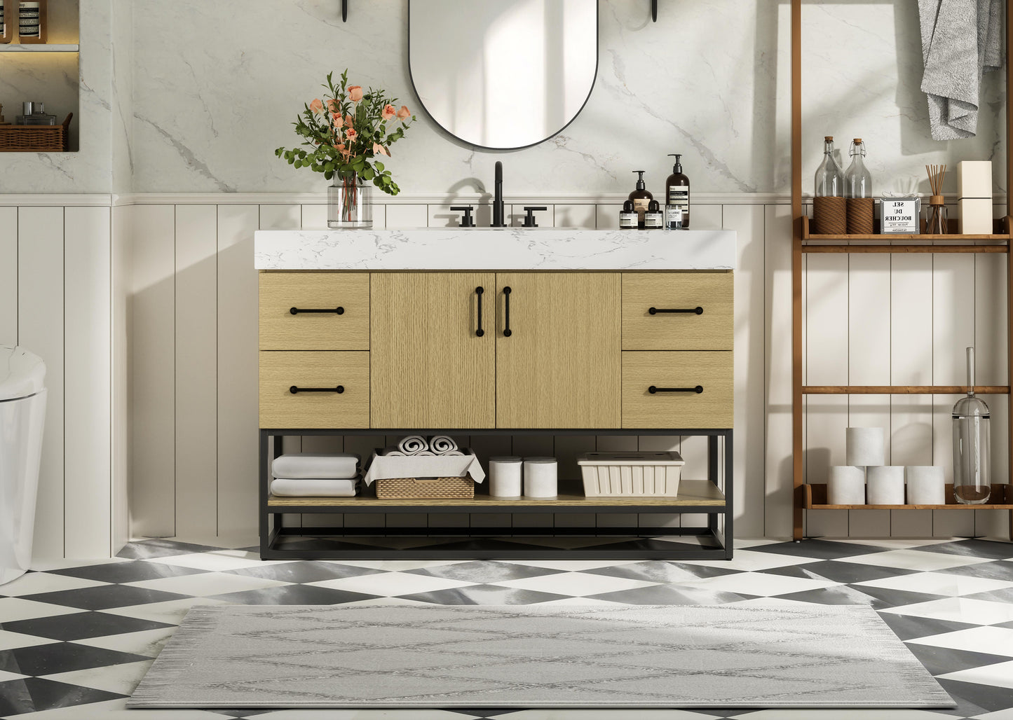 48 inch Single Bathroom Vanity in Honey Brown