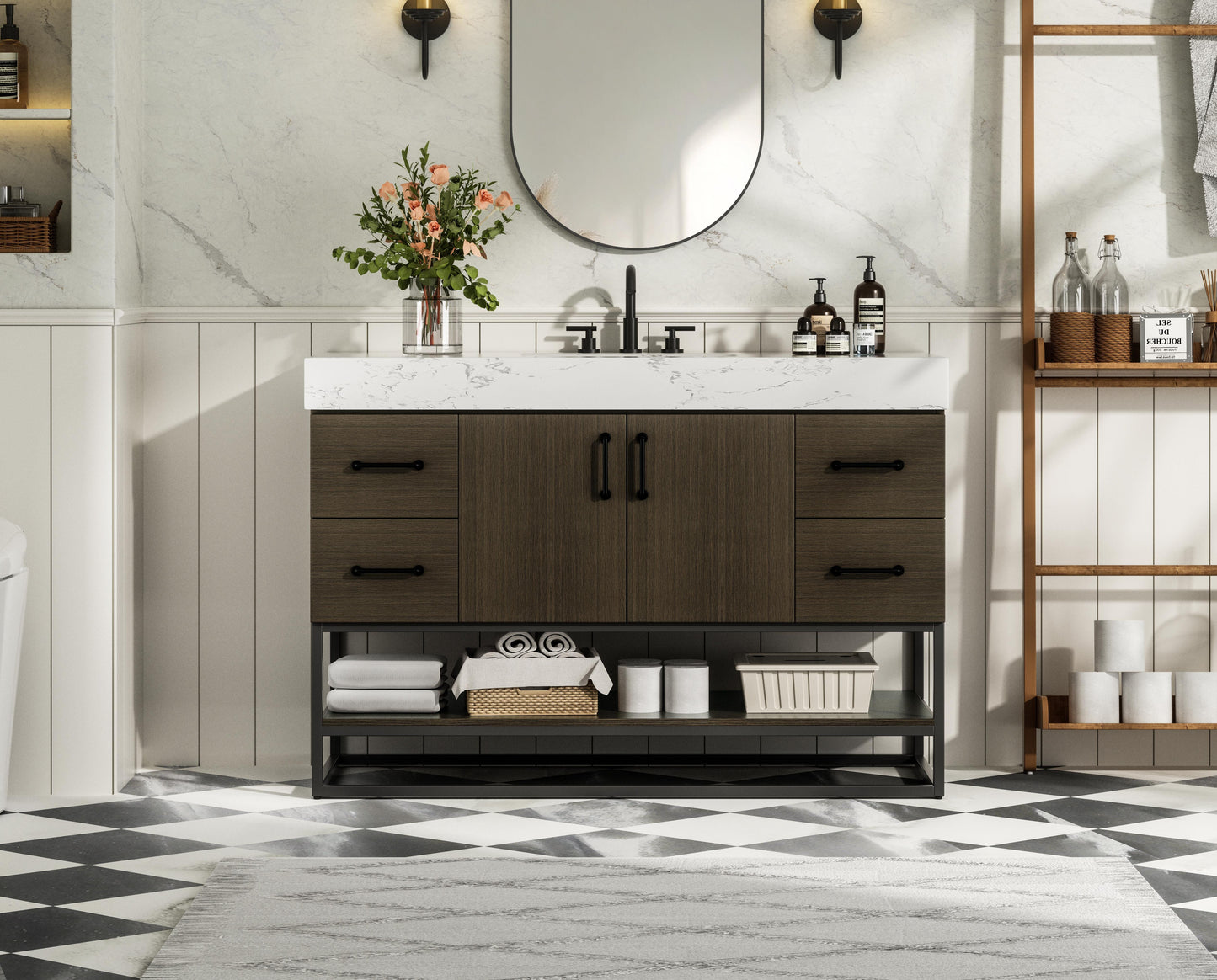 48 inch Single Bathroom Vanity in Mocha Brown