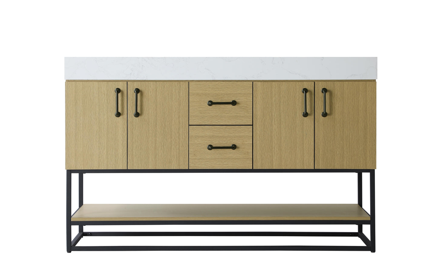 54 inch Double Bathroom Vanity in Honey Brown