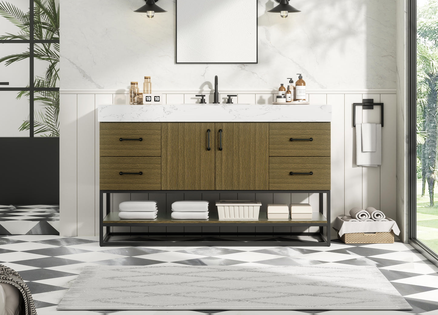 54 inch Single Bathroom Vanity in Chestnut Brown