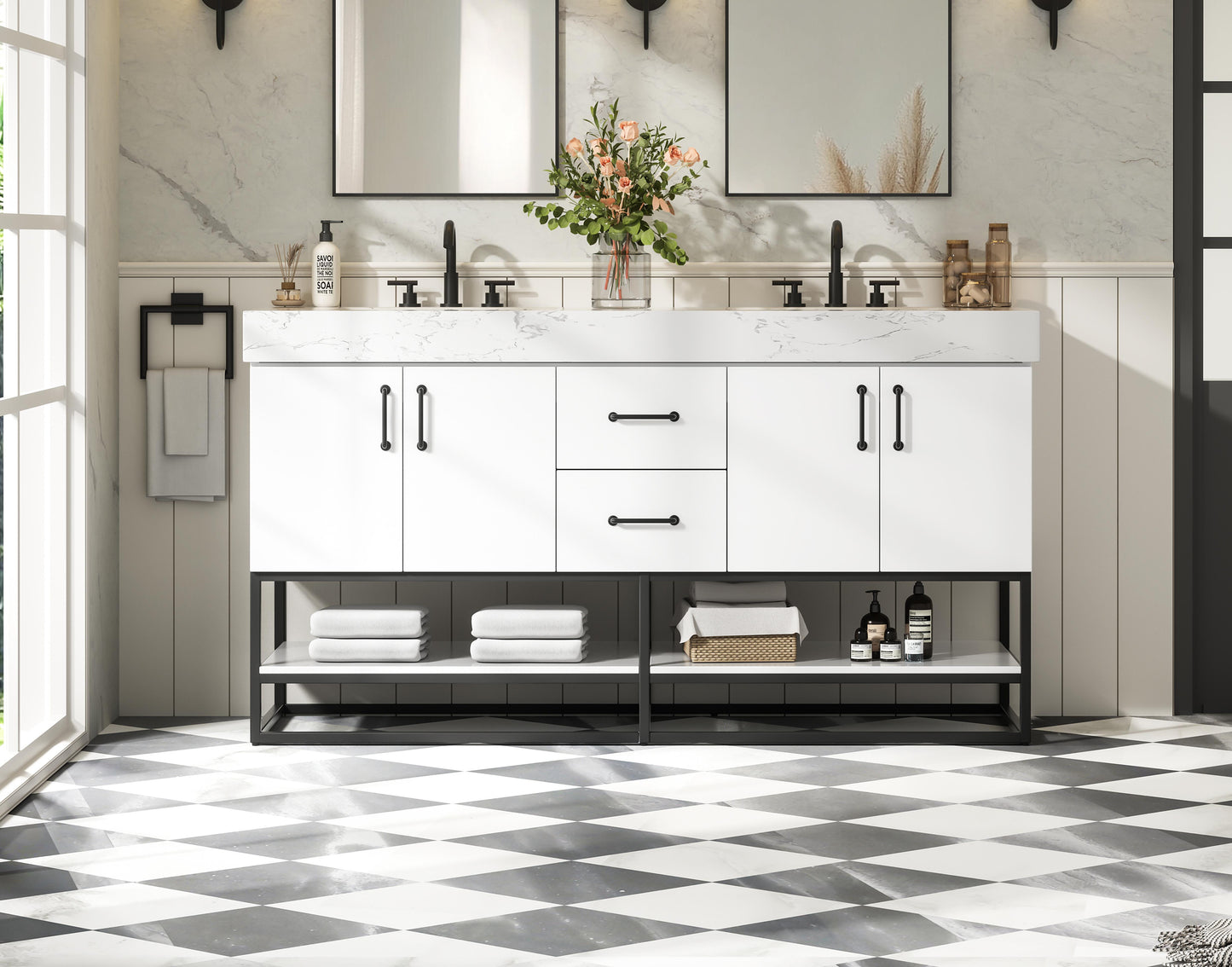 60 inch Double Bathroom Vanity in White