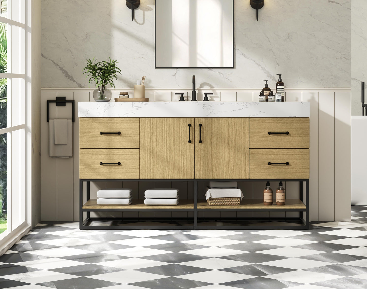 60 inch Single Bathroom Vanity in Honey Brown