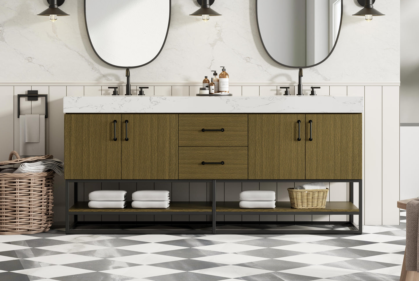 72 inch Double Bathroom Vanity in Chestnut Brown