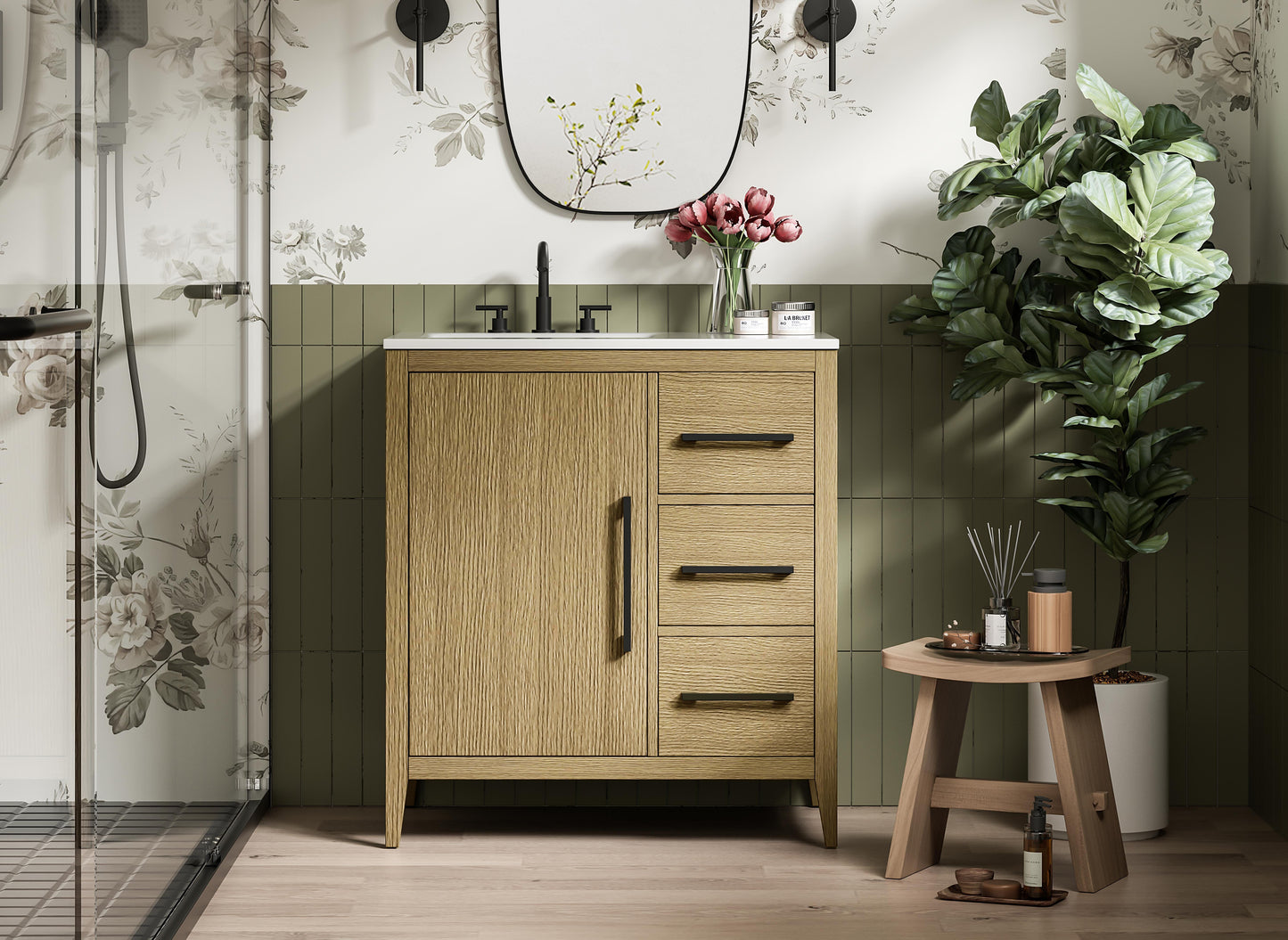 32 Inch Single Bathroom Vanity In Honey Brown